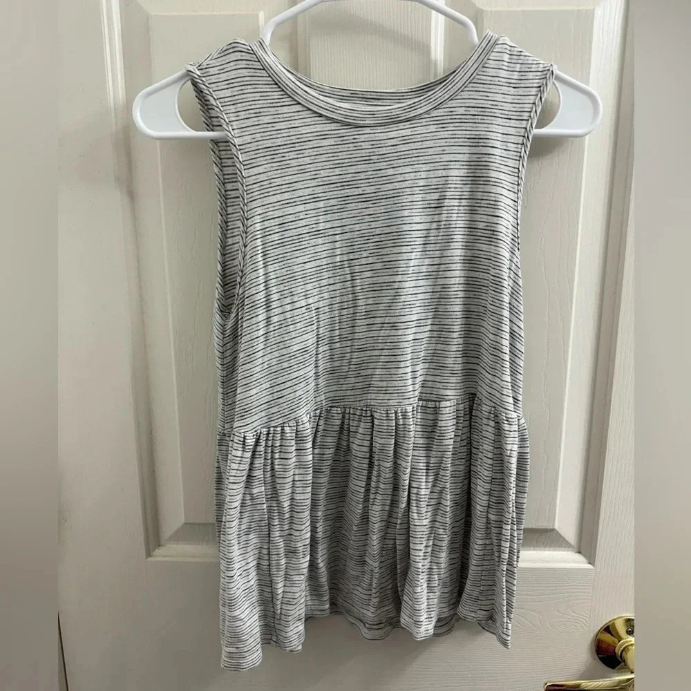 Moa Moa Stripped Peplum Scoop Neck Tank